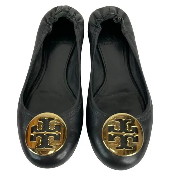 Tory Burch Shoes Womens Size 7.5 Black Minnie Travel Ballet Flat Napa Leather - Picture 9 of 16